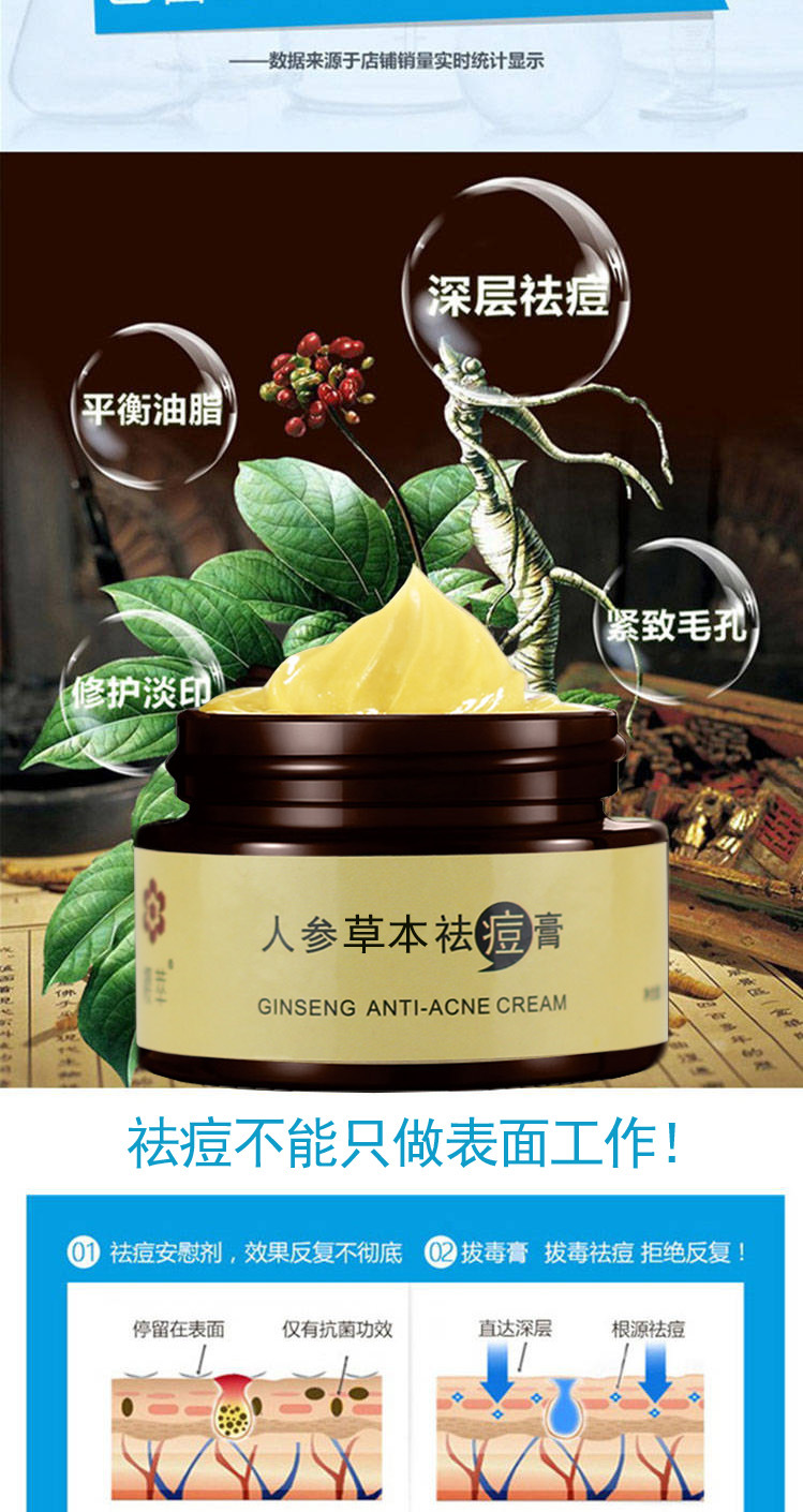 樱萃人参草本祛痘膏淡痘印保湿祛痘霜 痘印青春痘面霜产品代发1