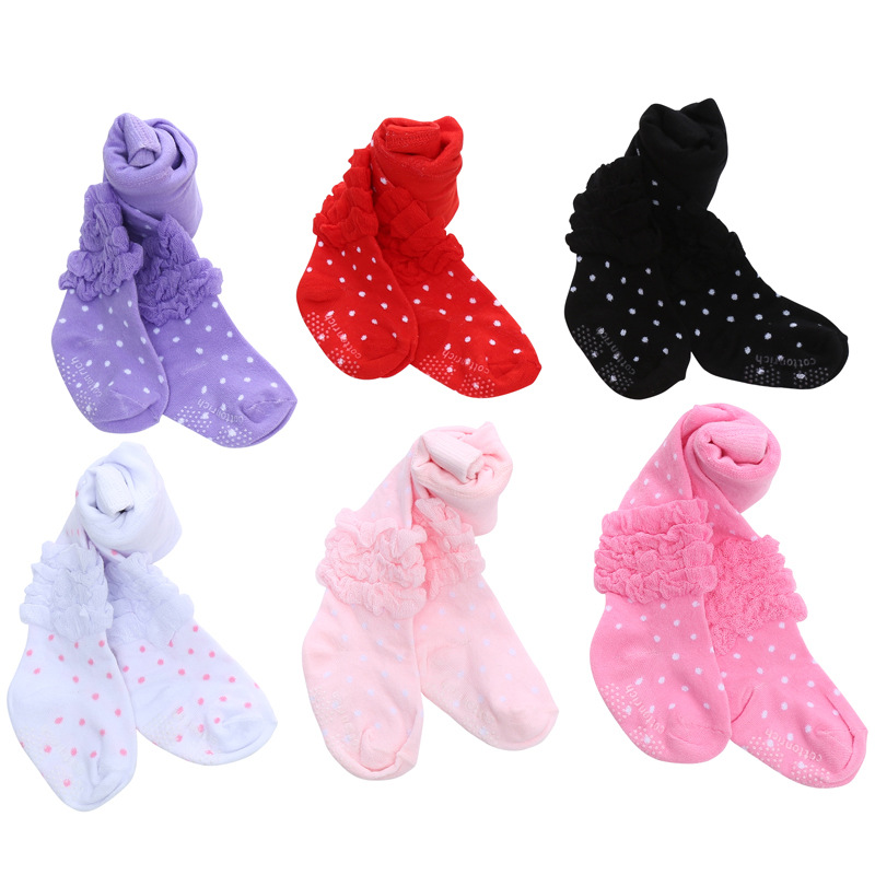 girls‘ cute princess non-slip children‘s pantyhose lace solid color dot cotton foreign trade baby leggings