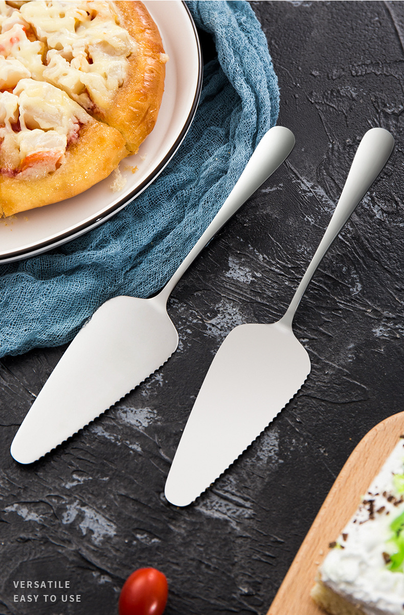 亚马逊热销烘焙用具不锈钢披萨铲长柄带齿披萨刀加厚三角形蛋糕铲