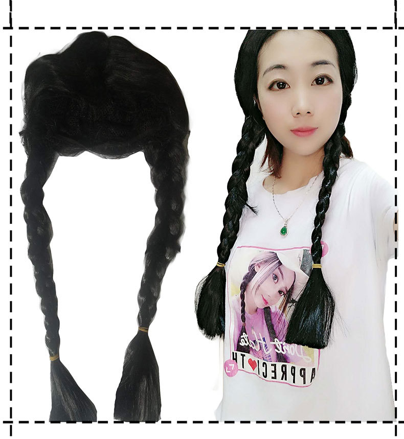 两个大辫子假发 黑色双麻花辫欧美假发 舞台表演假发小品道具儿童