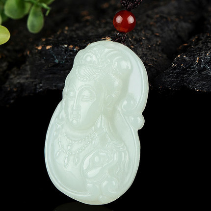 玉石工艺品新疆和田玉观音吊坠男款白玉观音菩萨头像挂件带证书