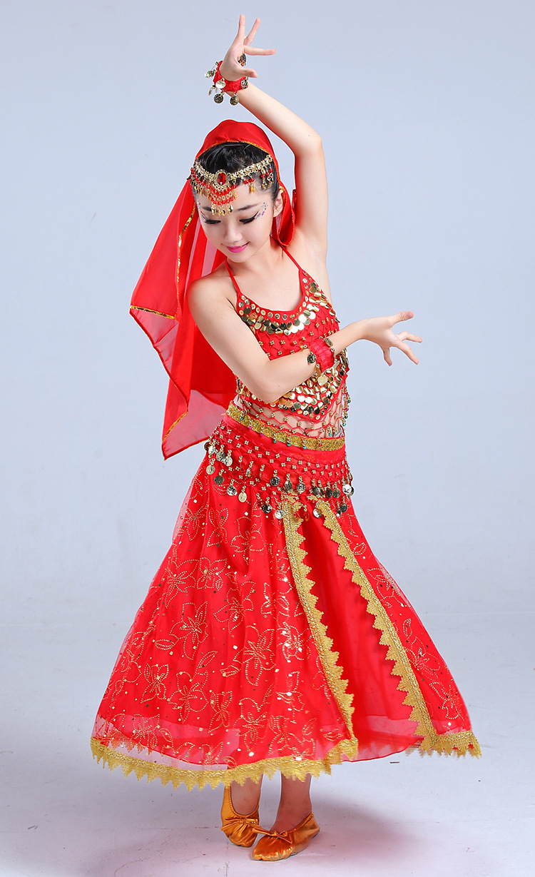 印度舞蹈服装女 儿童民族舞肚皮舞 天竺少女演出服女童跳舞服套装