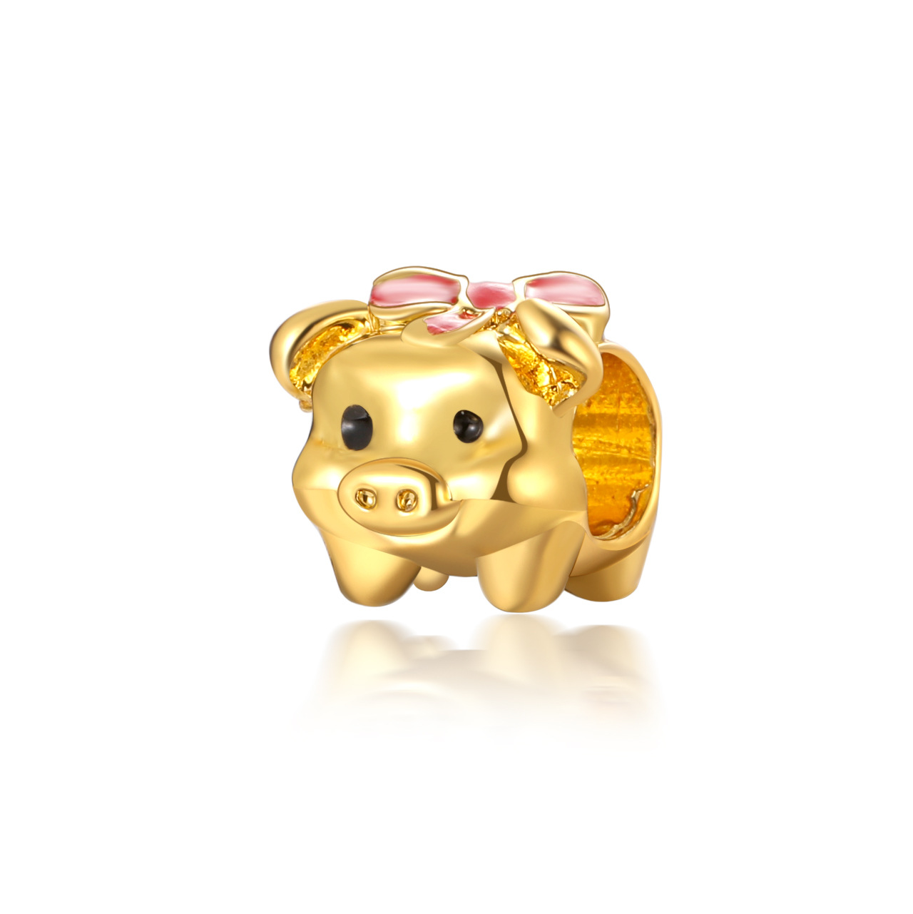 中国风金色小猪串珠手链配件合金蝴蝶结猪项链钥匙扣材料现货批发