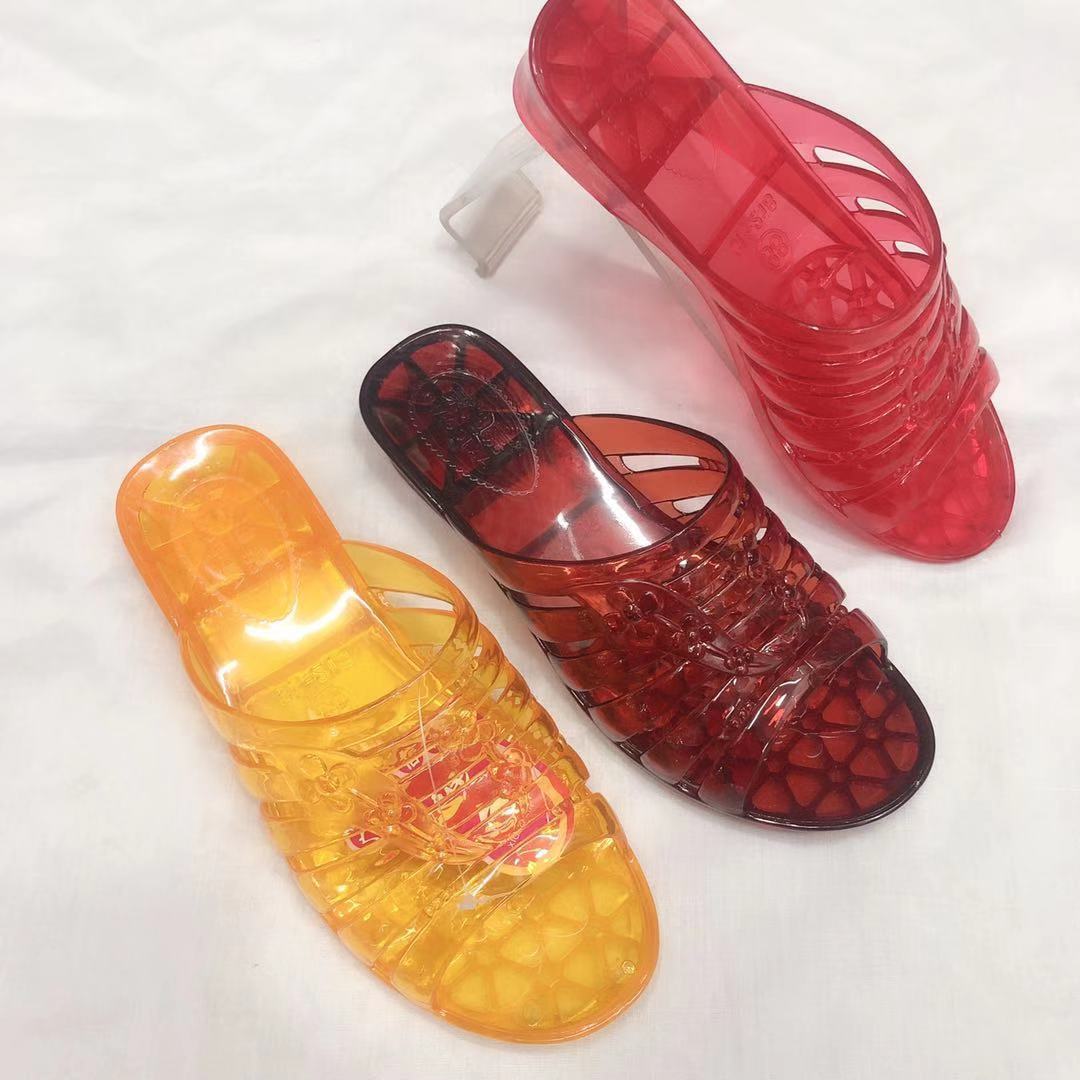 新款pvc水晶坡跟塑料拖鞋 室内室外中老年拖鞋
