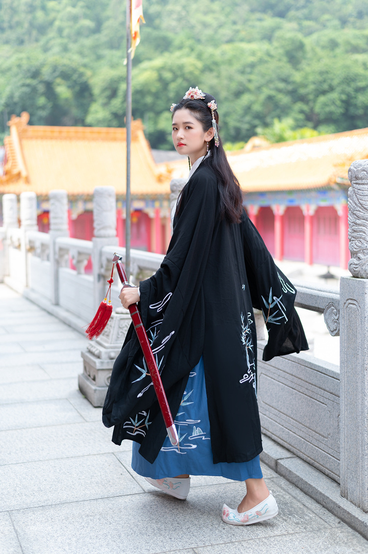 5902原创篱竹绣花大氅汉服氅衣广袖大袖古装外套情侣200斤4xl大码