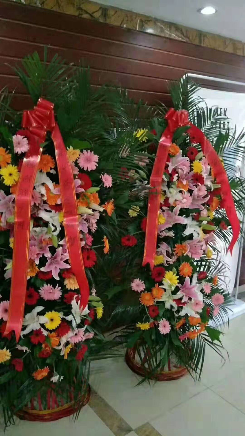 批发开业花篮拉花 6尺长7cm宽红色金边开业条幅 花店用品