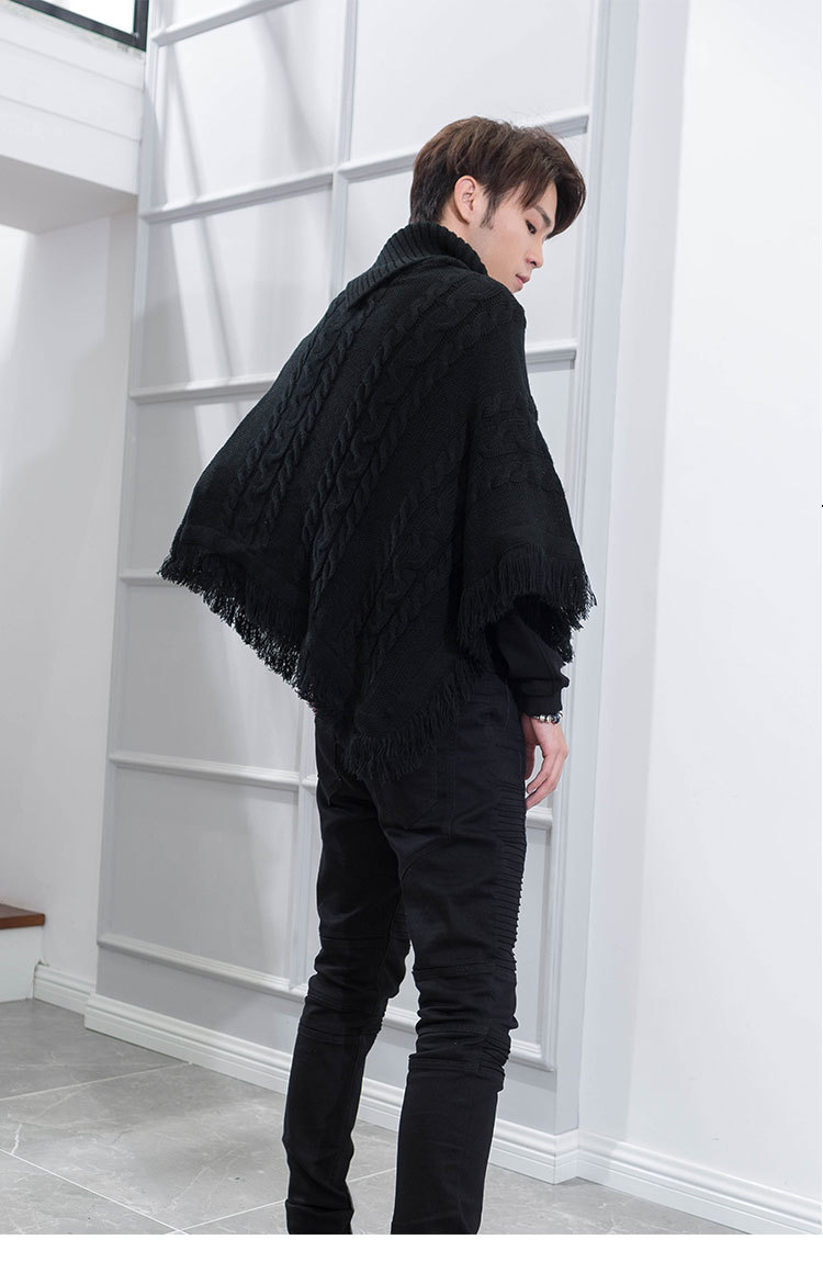 跨境外贸欧美日韩一件代发批发现货斗篷男披肩高领毛衣短款蝙蝠袖