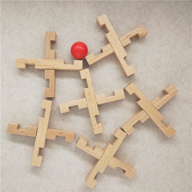 榉木笼中取珠取红球儿童益智早教木制孔明鲁班锁拼装玩具榉木取珠