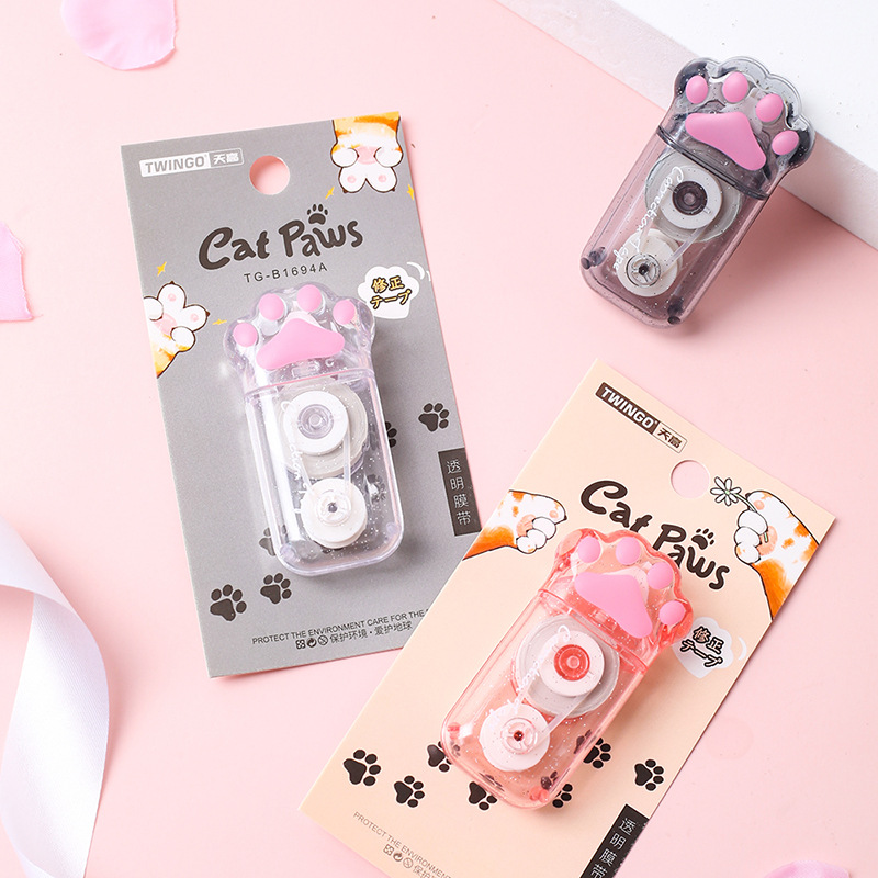 Twingo Tiangao Cat's Paw Correction Tape Pink Transparent Black Meow Claw Correction Tape Girl Heart Correction Tape Factory Wholesale Agent