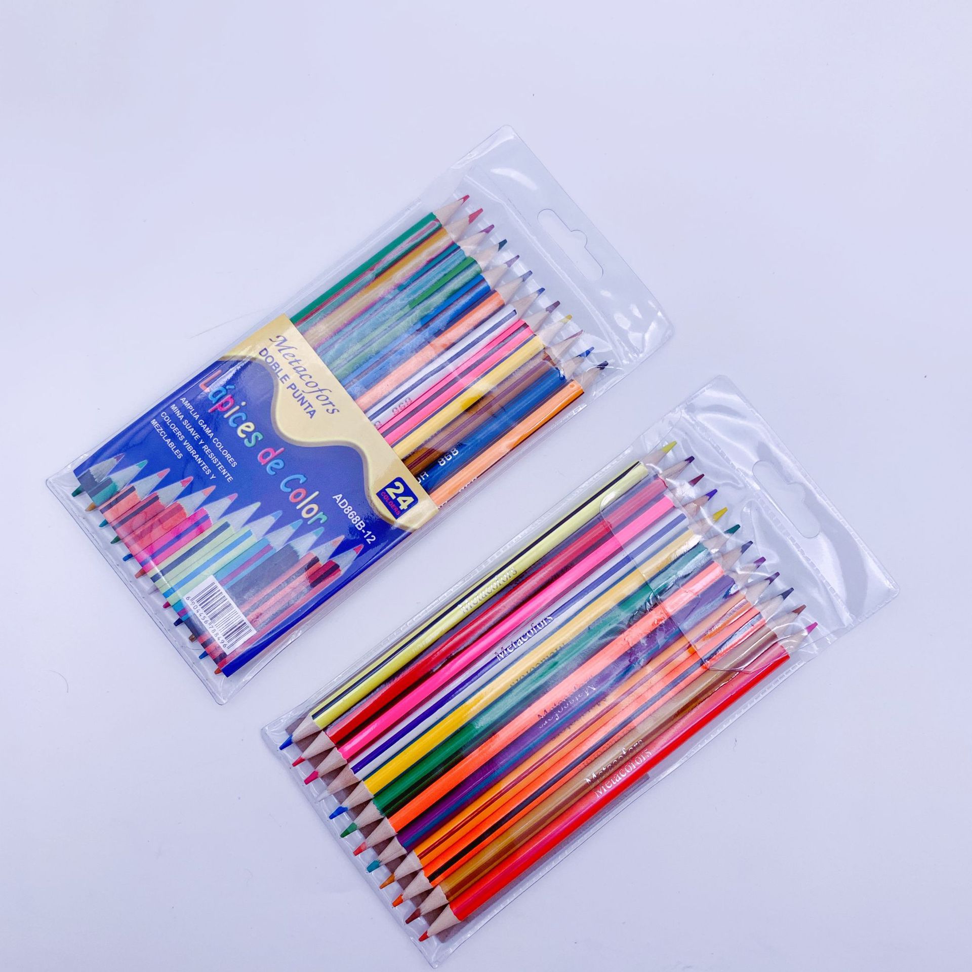 圆杆抽条双色笔一支笔两个颜色笔芯12支24色双头芯彩铅pvc袋装