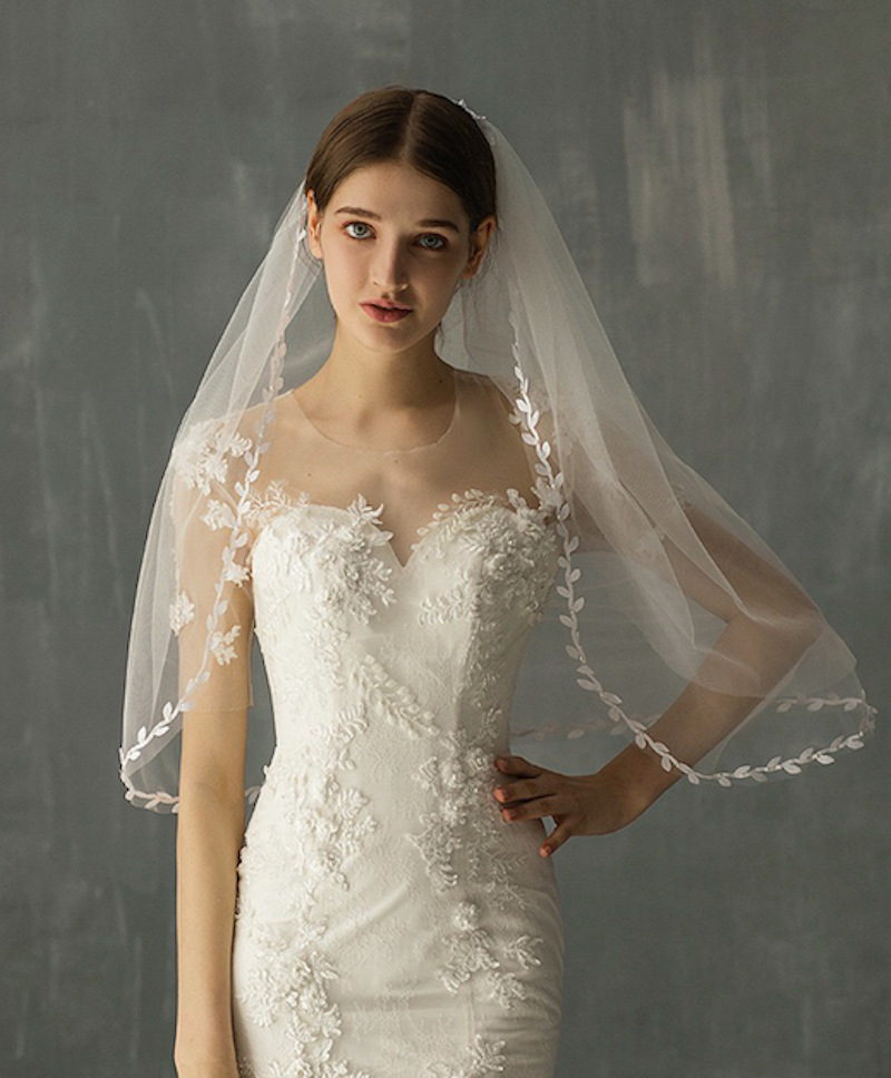 elegmoon跨境新款白纱新娘多层短头纱厂家直销带发梳婚礼