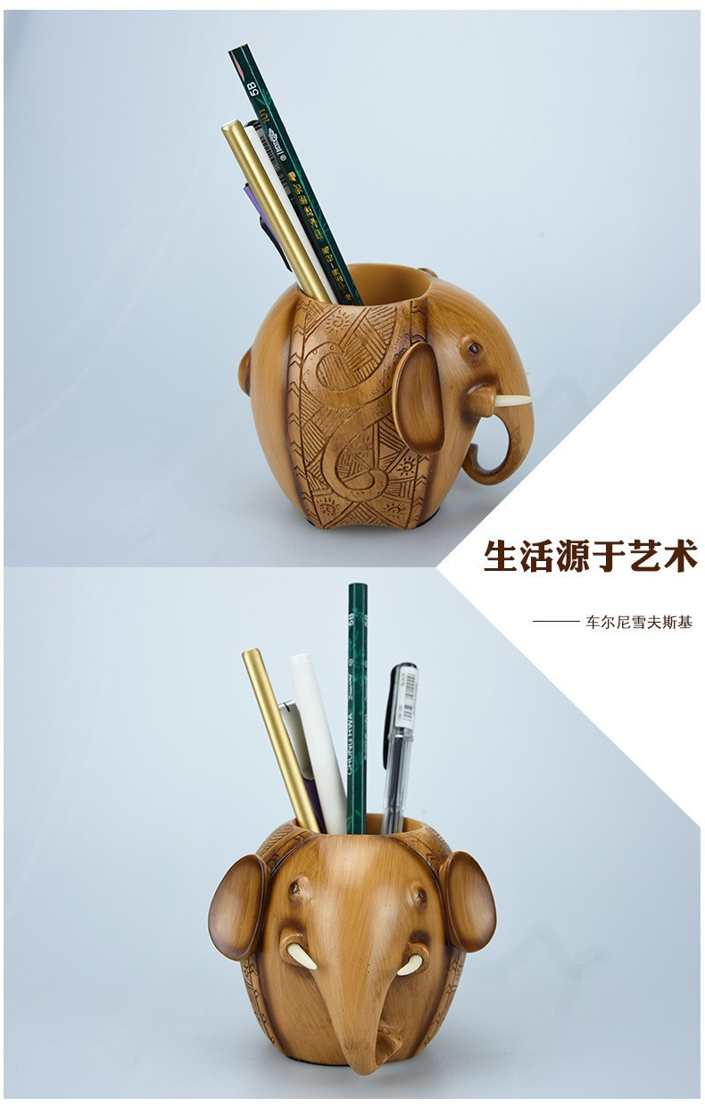 实用创意饰品节日礼品定制logo时尚树脂大象笔筒摆件送教师送同学