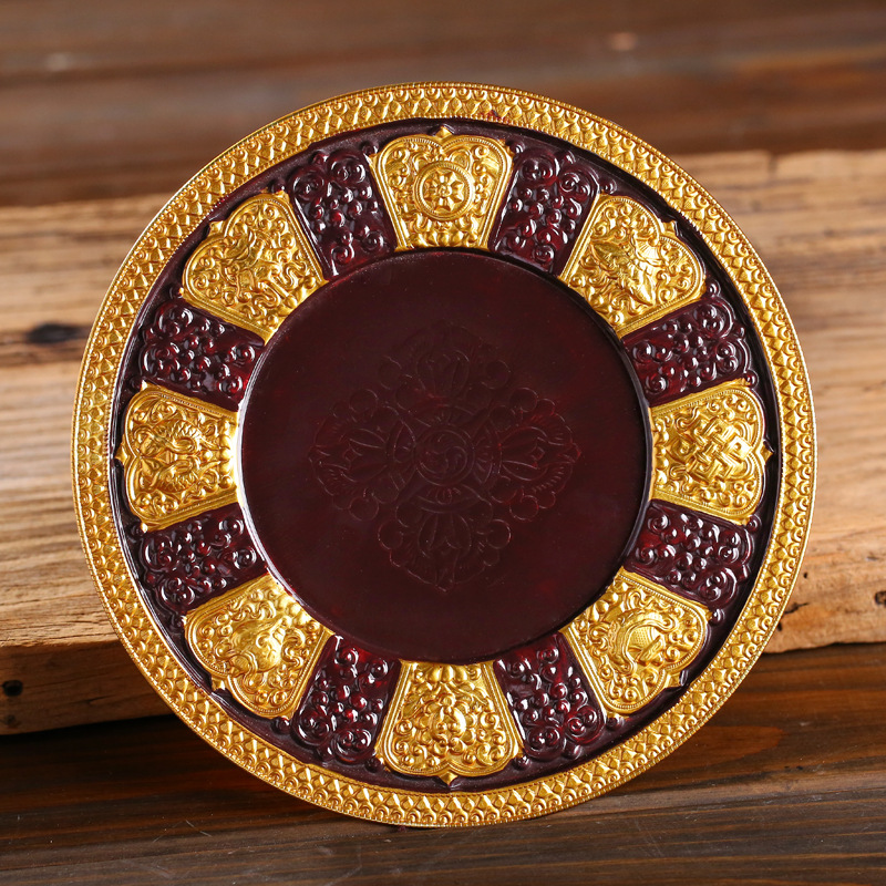 厂家批发藏传佛教用品尼泊尔纯铜曼扎盘供修八吉祥曼茶罗托盘摆件