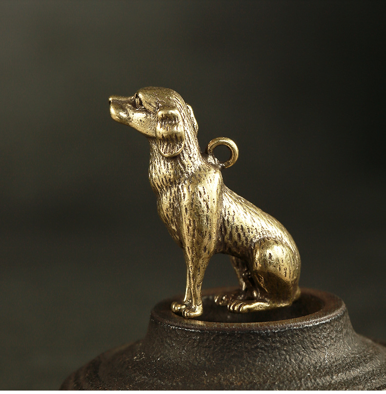 创意黄铜十二生肖狗贵宾狗车钥匙扣挂件小铜器吊坠旺财手工摆件