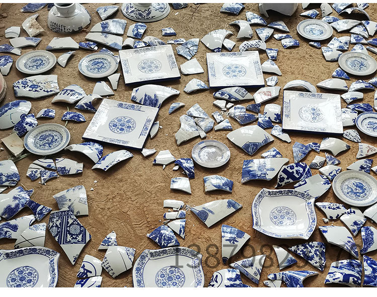 青花瓷片瓷碎片陶瓷碎片不规则仿古瓷碎片景德镇市厂家现货大量出