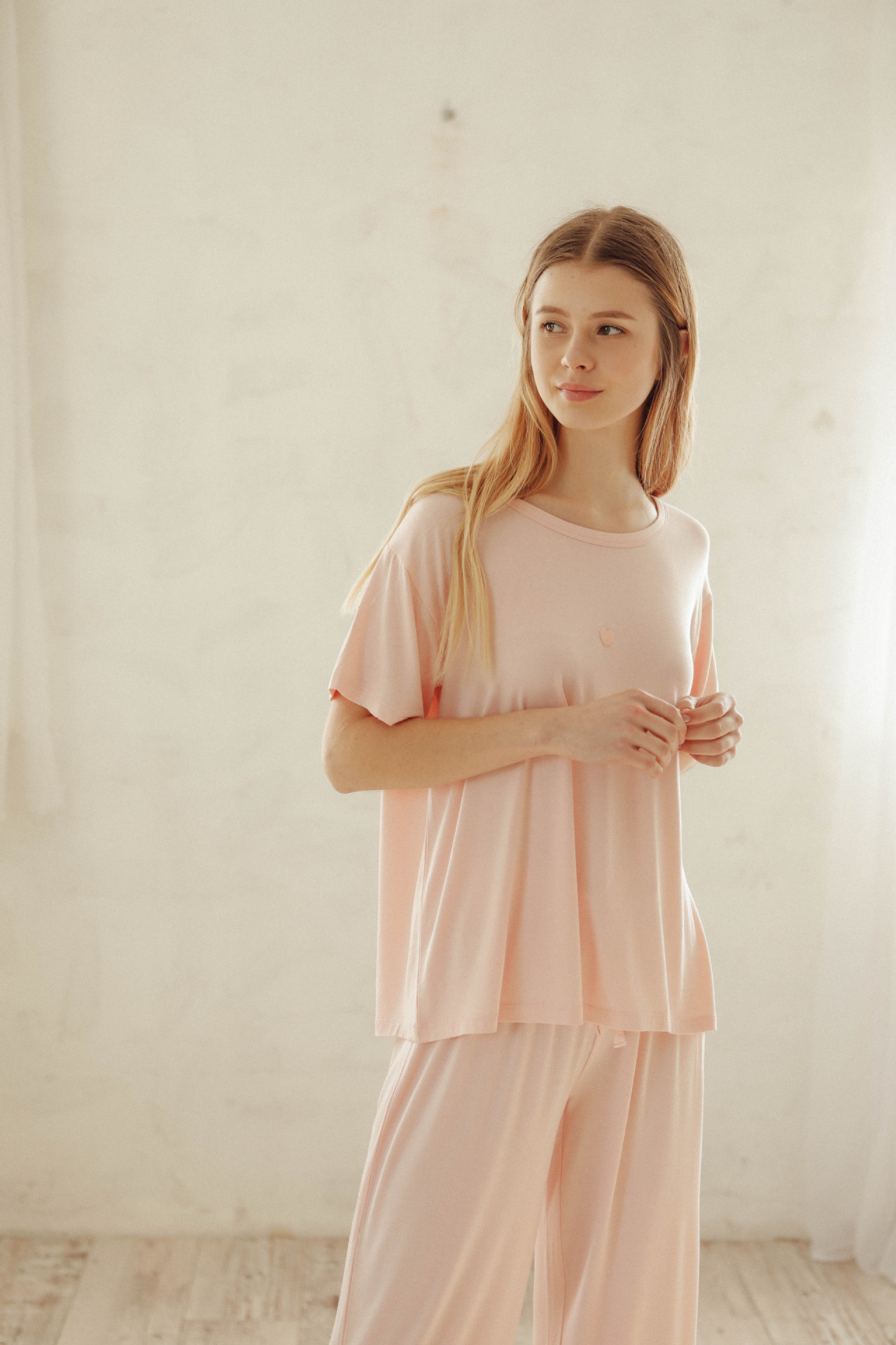 咪熙猫 2019 秋季新款 人棉莫代尔 刺绣爱心3色 睡衣 家居服 套装