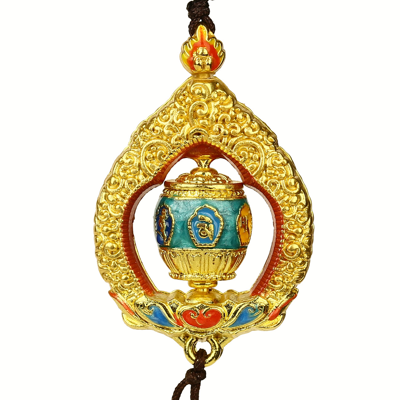 2019西藏 珠光彩绘转经轮吊坠 手工彩绘火焰摩尼宝珠小项链挂饰