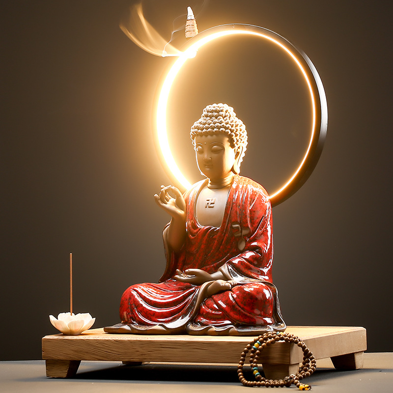 新中式客厅陶瓷禅意如来佛佛像摆件华严三圣家居装饰品创意玄关柜