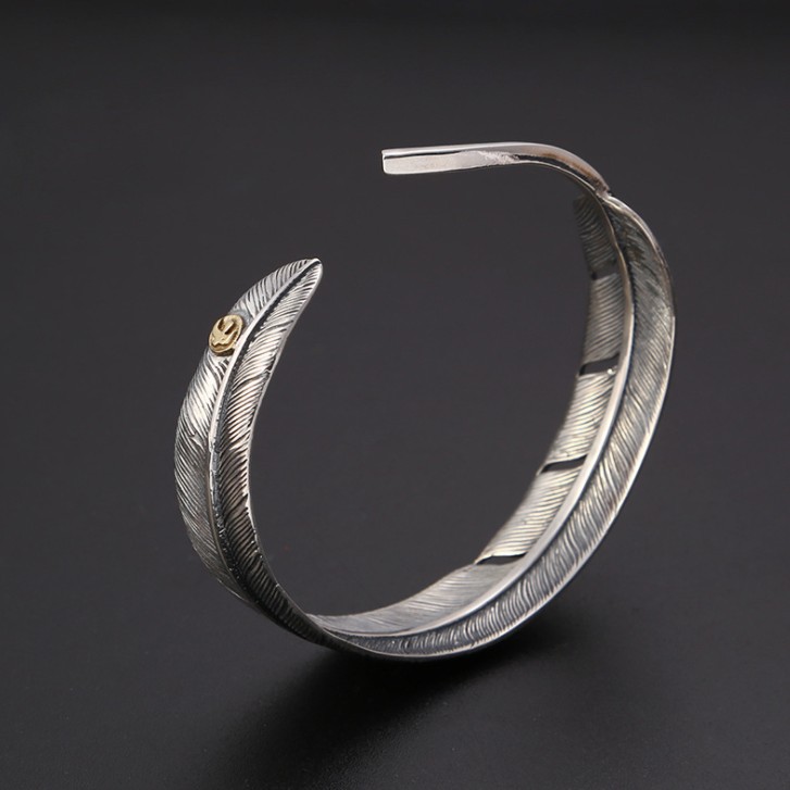 泰银复古手镯 s925纯银羽毛手环goros 高桥吾郎男女士商务首饰品