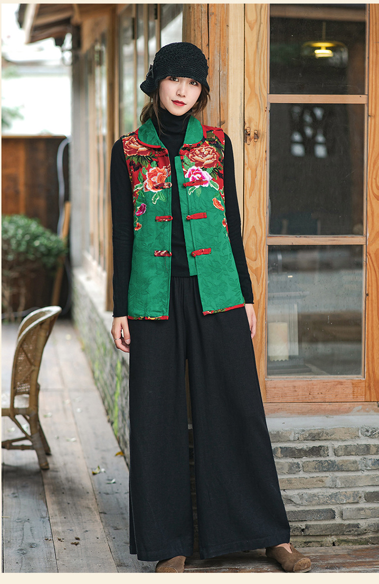 yx121拼色短马甲春秋款民族风马甲女短款绣花上衣