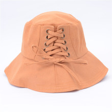 遮阳帽子女士夏季纯色系带渔夫帽女防晒太阳帽子可折叠出游沙滩帽
