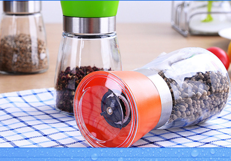304不锈钢黑胡椒玻璃研磨器 玻璃调味调料瓶 手动胡椒粉研磨器