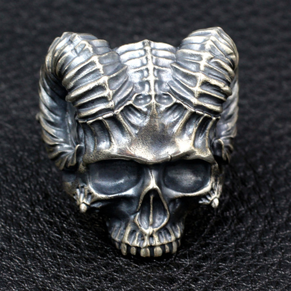 跨境潮流热销新款饰品 撒旦羊角恶魔戒指 骷髅哥特反男士戒指