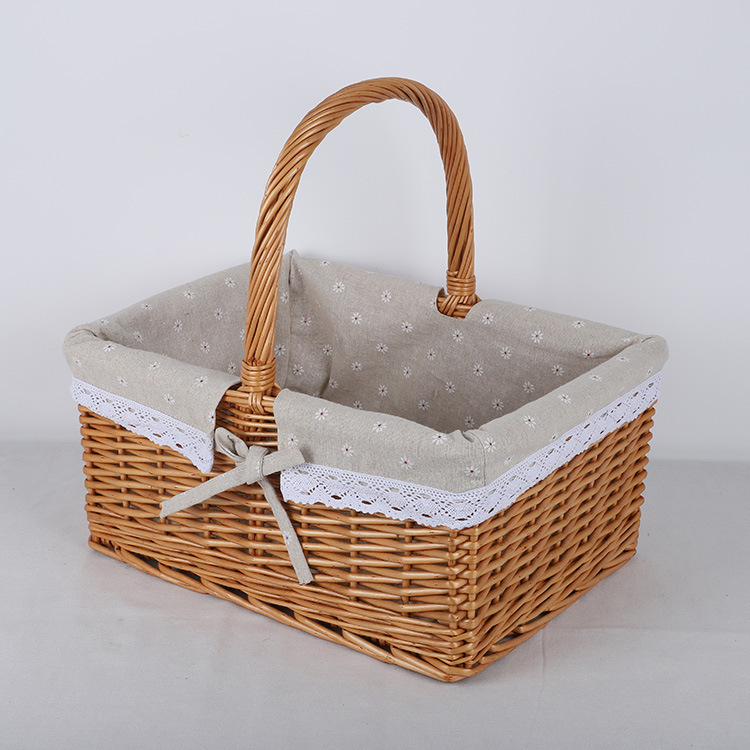 Square Simple Empty Storage Basket Sub-Belt Lining Woven Belt Handle Hand-Woven Storage Basket Rattan Storage Basket