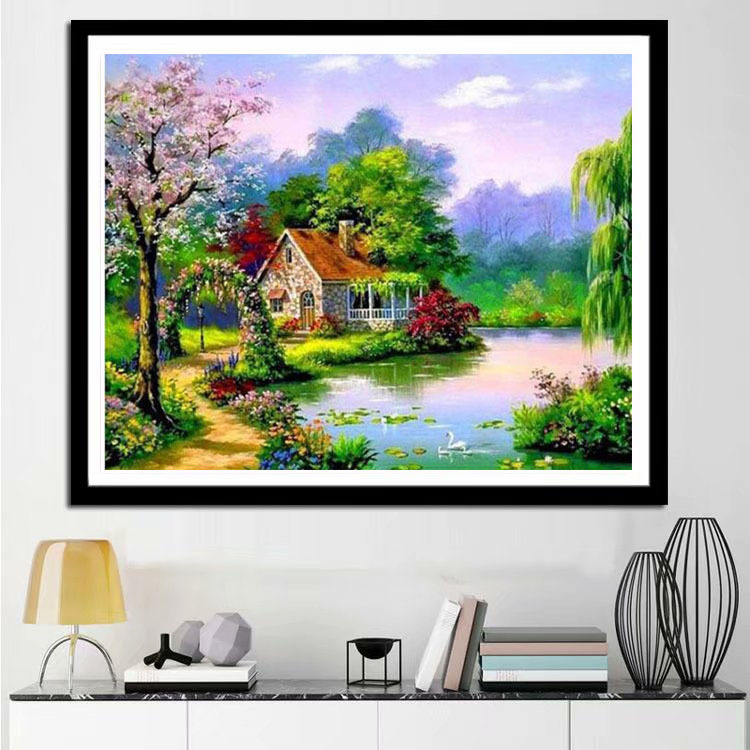 新款diy钻石画 农家小院风景画贴钻十字绣装饰画 跨境专供