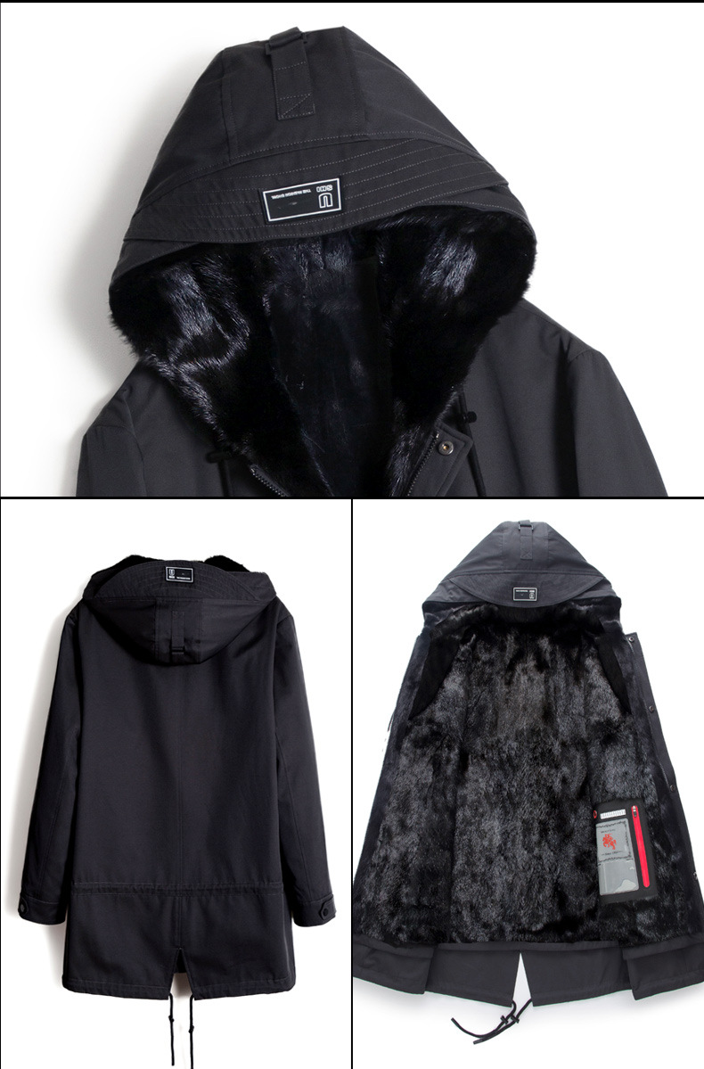 派克服男水貂连帽中长款冬整貂皮内胆可拆卸皮毛一体皮草男装外套
