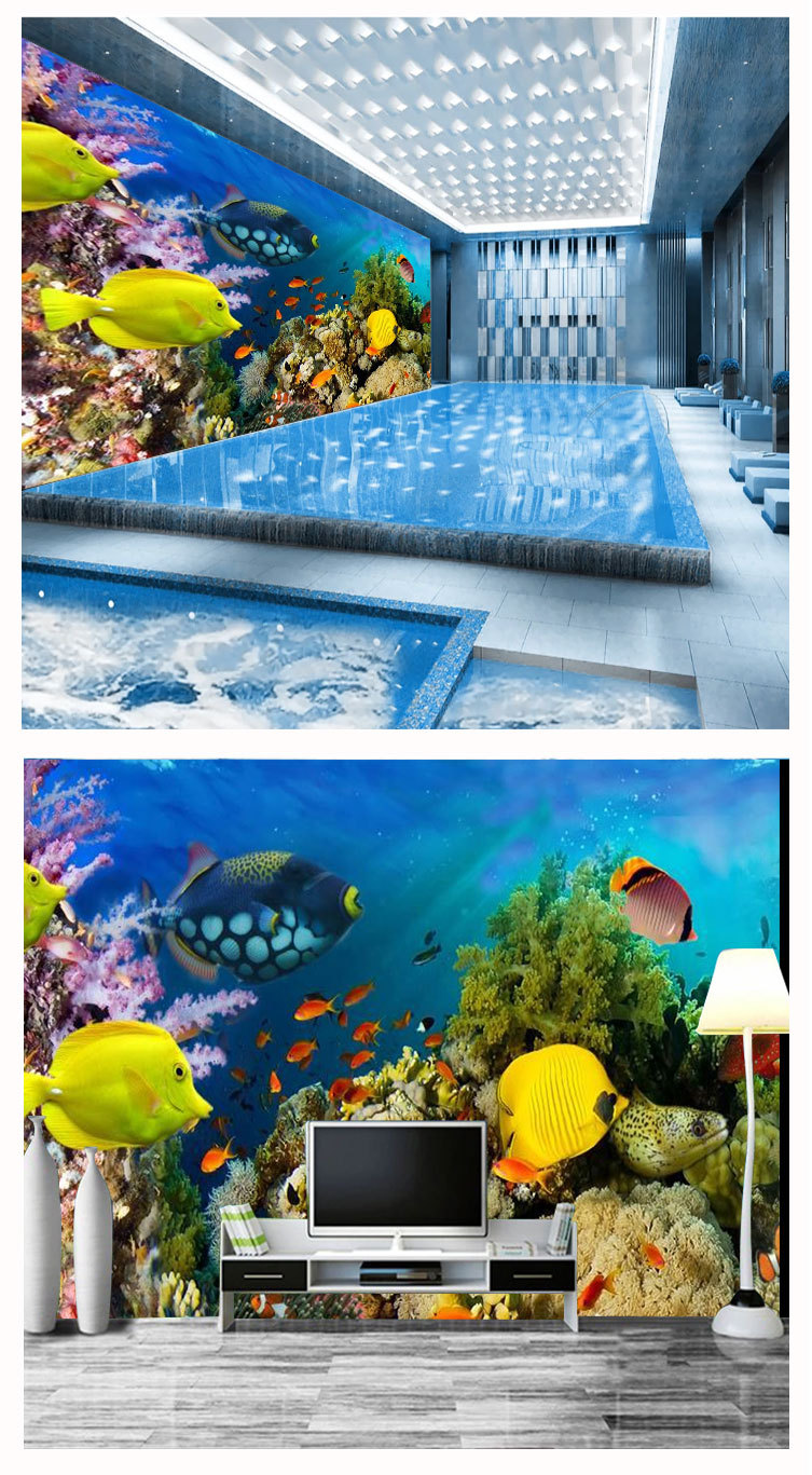 海底世界壁画海洋生物珊瑚深海鱼海星水族馆壁纸背景墙装饰墙纸布