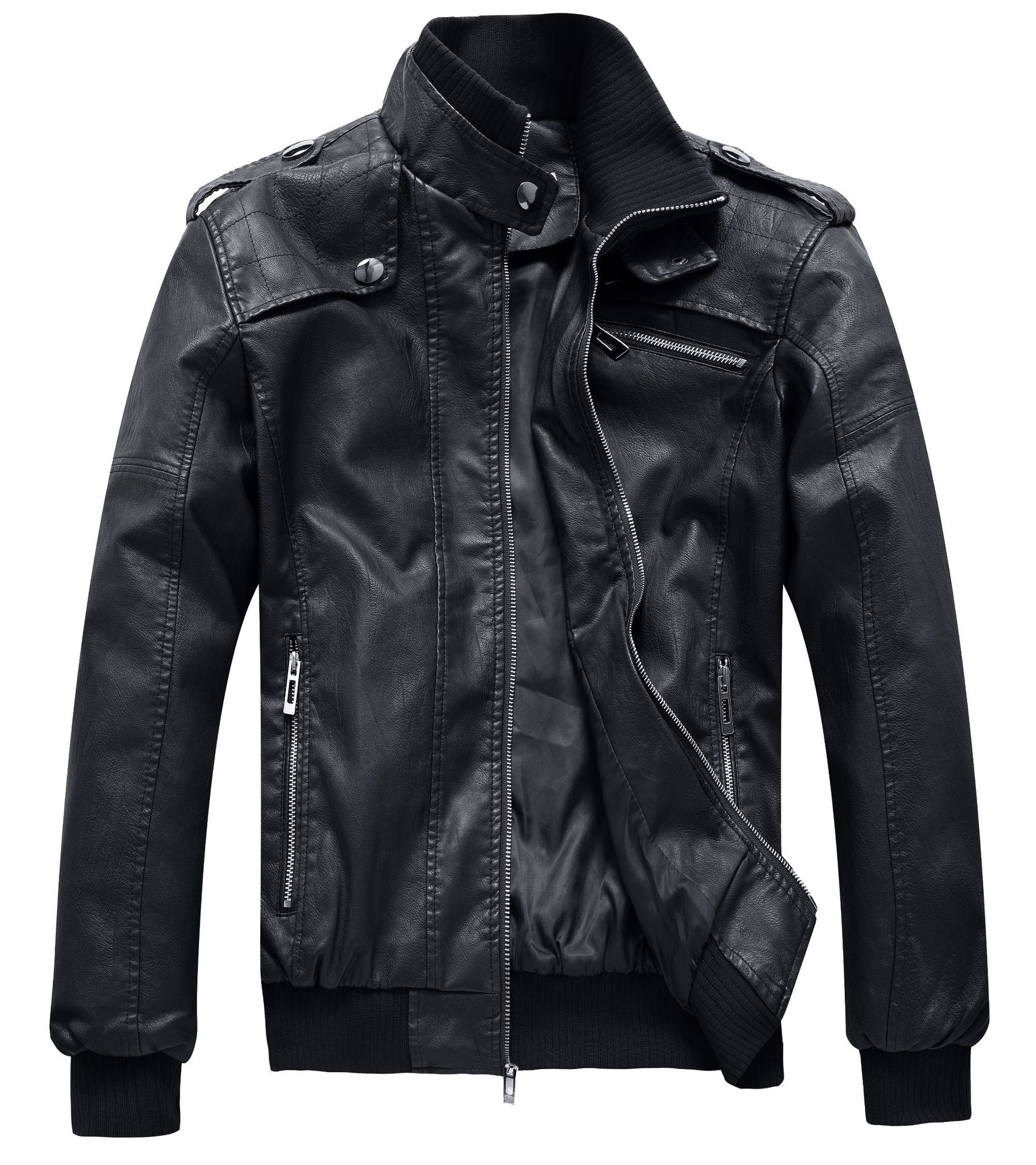 亚马逊秋冬新款男装大码男士皮夹克pu休闲皮衣外套男厂家直销