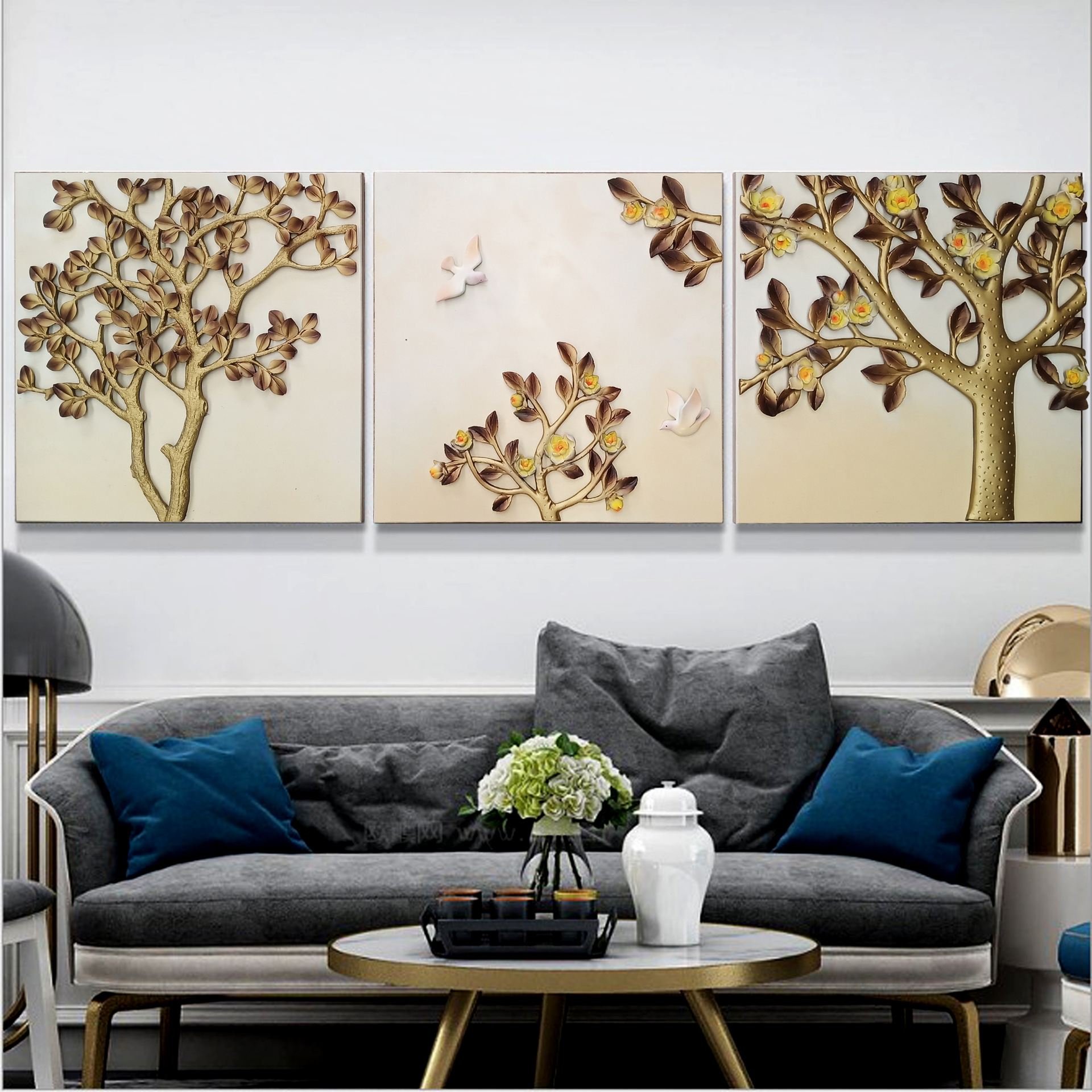 批发现代简约客厅装饰画工艺壁画沙发背景墙全手工立体浮雕风景画