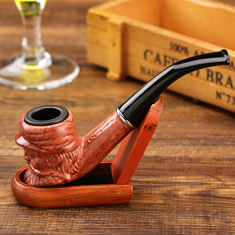 厂家批发亚克力弯柄树脂烟斗男 复古老人头造型木质烟斗烟具pipe