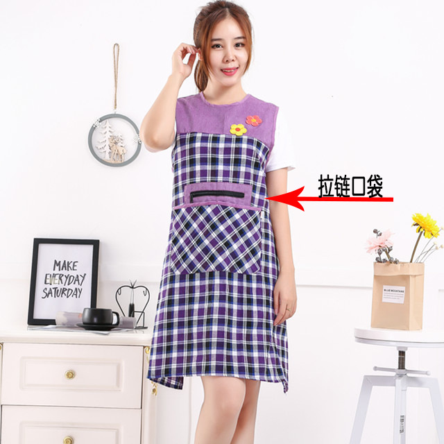 拉链兜围裙女夏季时尚背带纯棉厨房家用防油污清新成人可爱工作服
