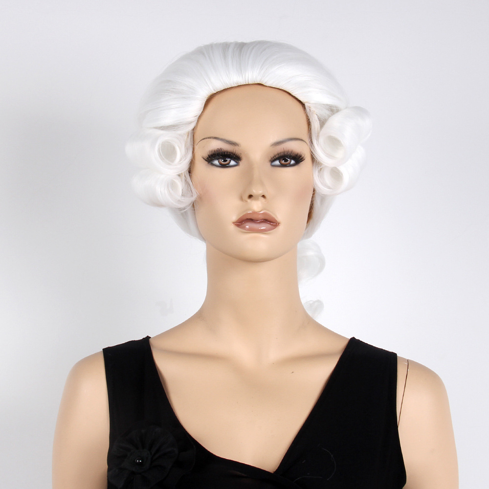 白色男士法官假发套批发 律师假发厂家直销 动漫假发