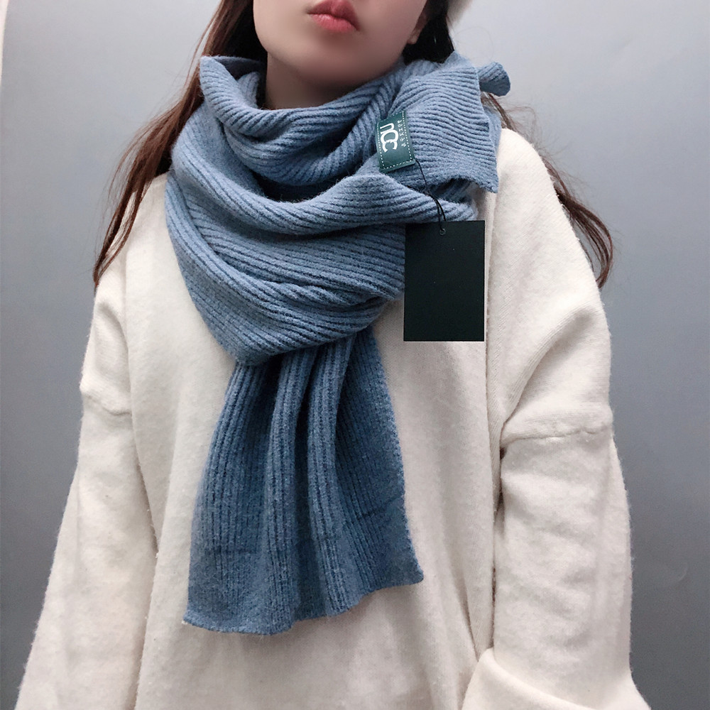 f078高档围巾女冬季加厚保暖毛线竖条针织围巾纯色男女通用情侣款