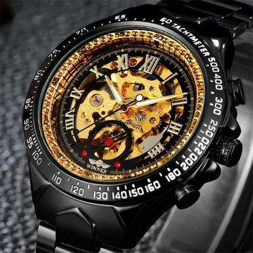 热销t-winner winner 镂空男士全自动机械表男表钢带表工厂直销