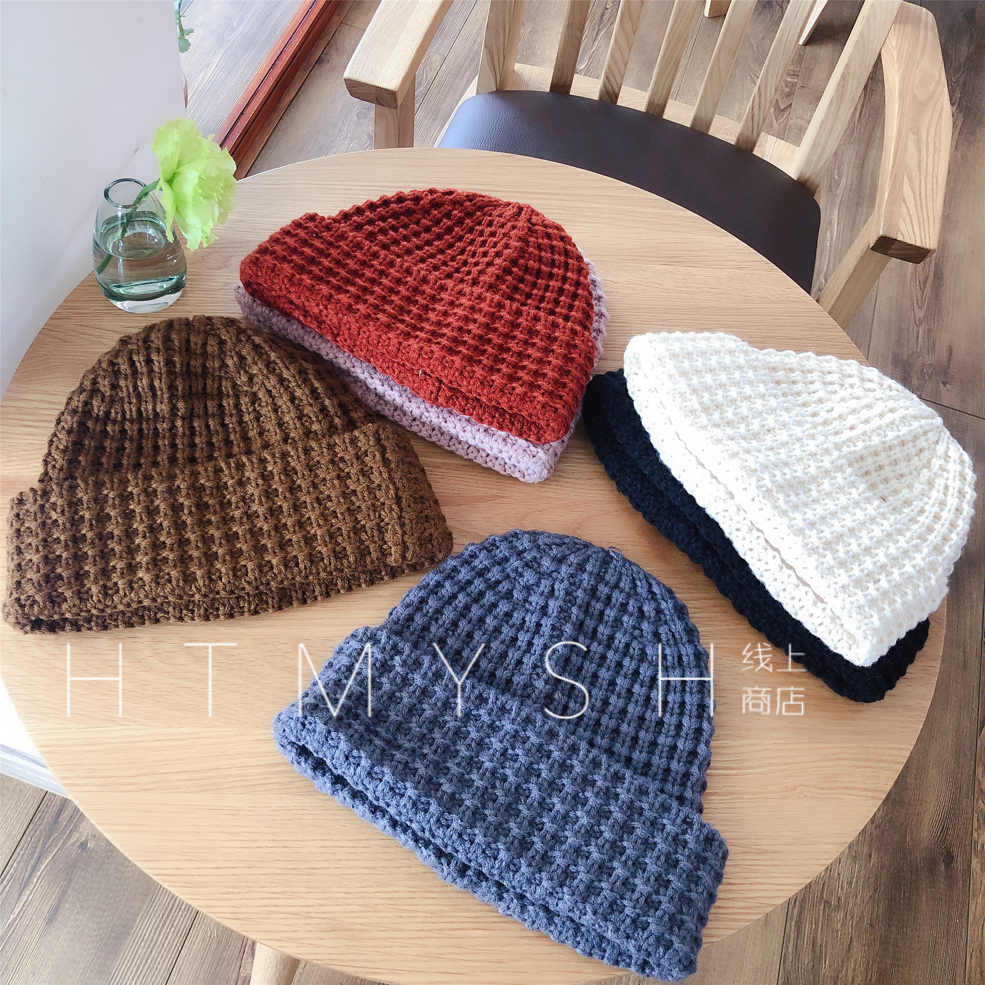 韩国东大门秋冬新款针织帽男女纯色时尚瓜皮帽菠萝织法百搭毛线帽