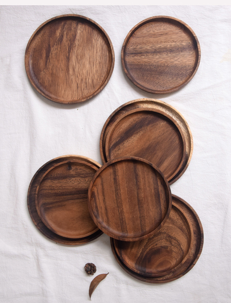 日式整木黑胡桃木圆形椭圆木盘 盘子果盘碟子茶托盘点心盘创意