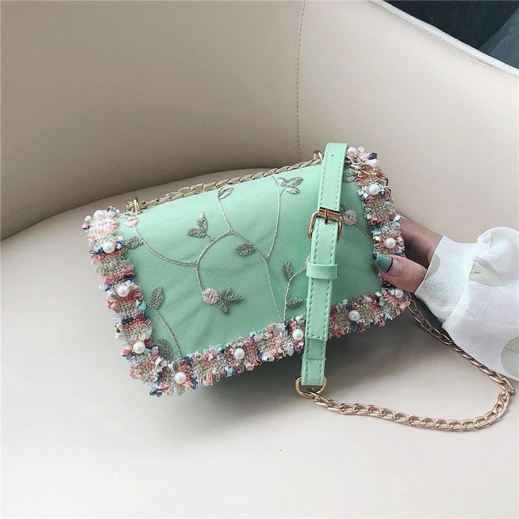 Korean Lace Embroidered Small Square Bag 2021 New Fashion Sweet Lady Flower Earring Pearl Ladies Versatile Backpack