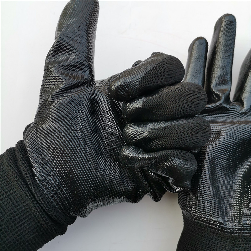 黑纱黑胶手套 黑尼龙丁晴手套 丁青挂胶浸胶手套 黑色丁腈耐磨