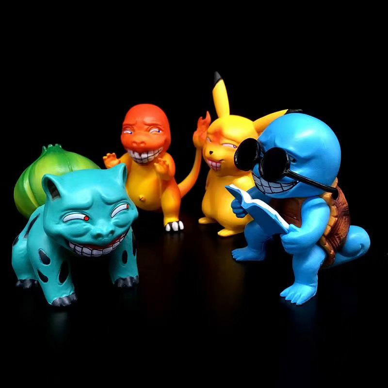 宠物小精灵4款猥琐系列皮卡丘小火龙妙蛙种子杰尼龟套装手办7-8cm