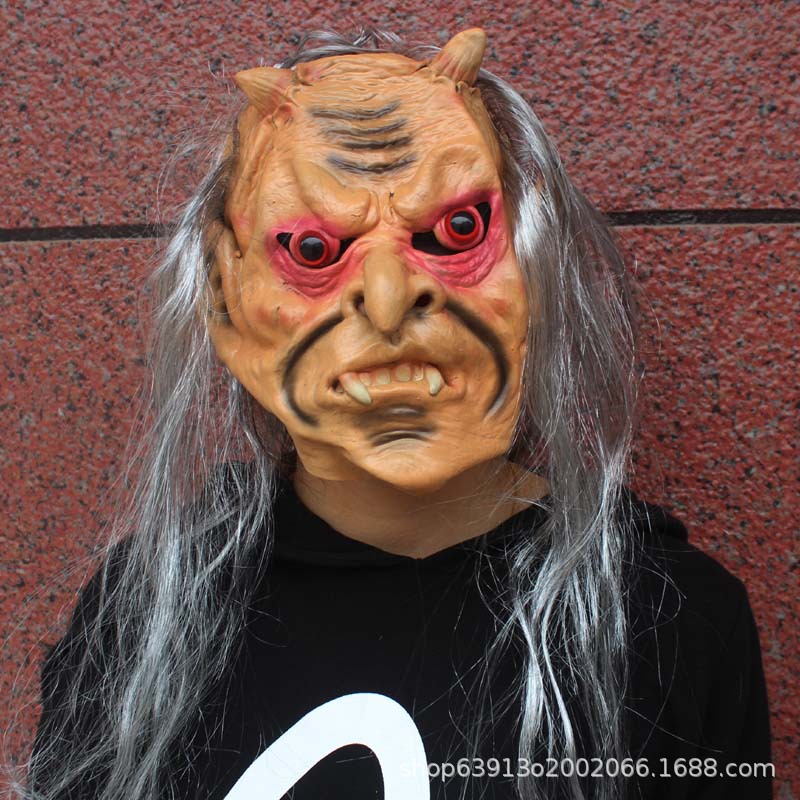 乳胶长发红眼恶魔 外贸万圣节舞会道具 搞怪整人恐怖鬼面具批发