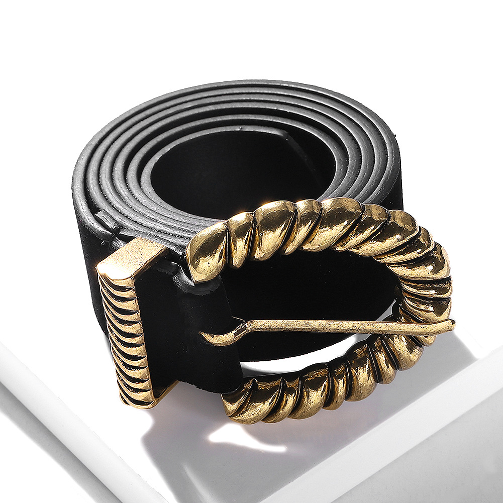 za同款花纹皮革d形插扣腰带时尚休闲商务百搭新款女皮带配饰批发