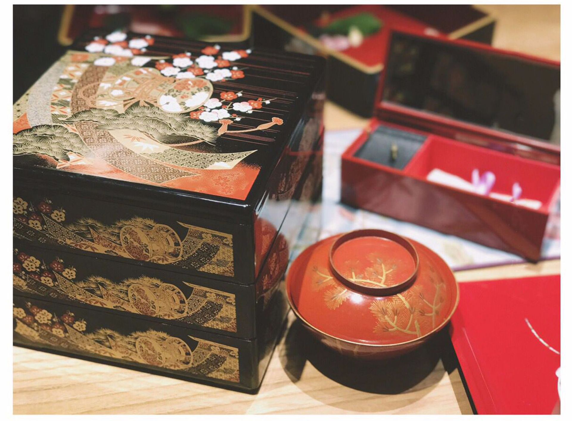 日本百年企业进口便当盒 食中重器莳绘工艺 漆器饭盒 收纳盒