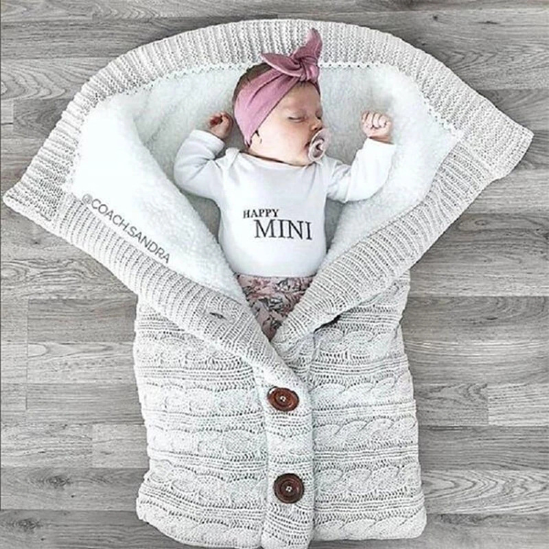 Spring, Autumn and Winter Knitted Sleeping Bag Baby Stroller Sleeping Bag Swaddling Stroller Sleeping Bag Button Twist Sleeping Bag Fleece-Lined Thickened Quilt