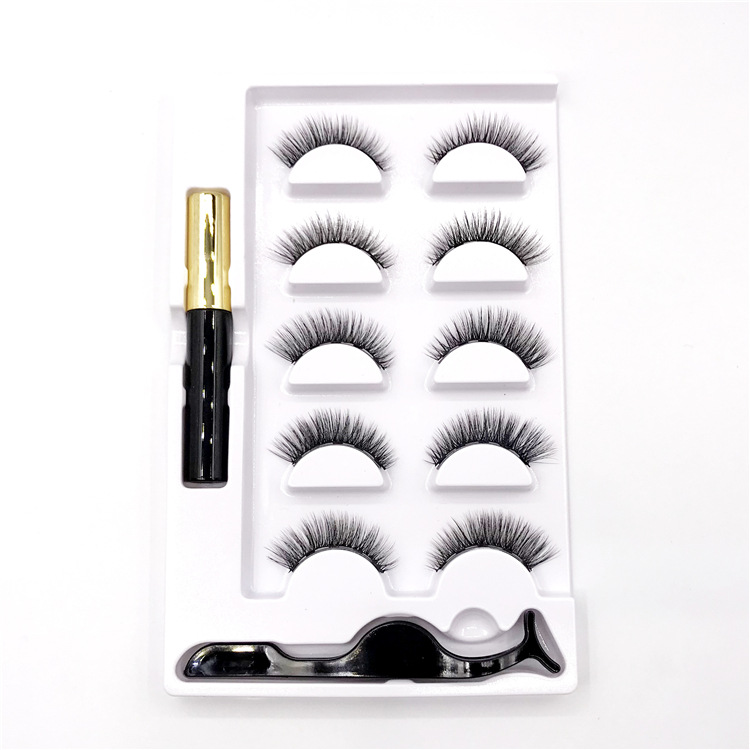 New Product Liquid Eyeliner Five Magnets Eyelash Set with Tweezers Five Pairs Magnetic False Eyelash Eyelash Set Source Factory