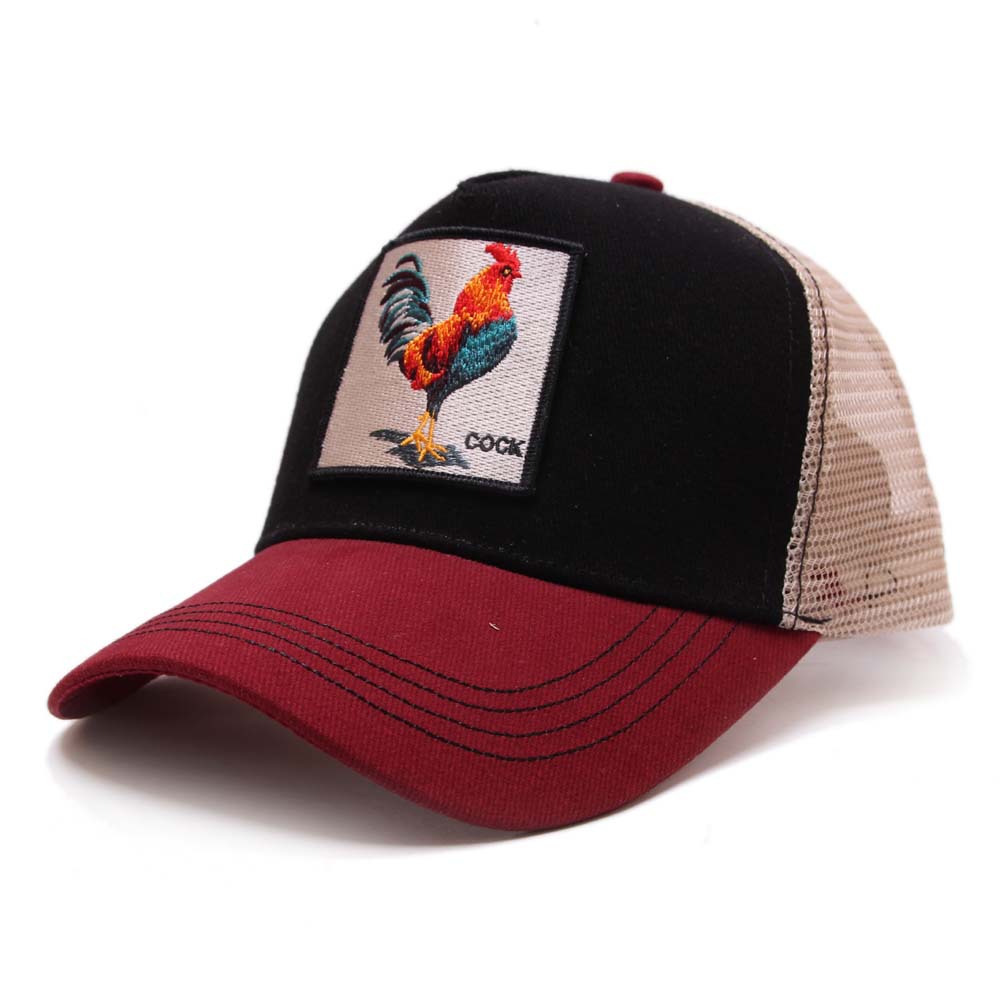 春夏卡通公鸡棒球帽 时尚立体绣花棉质网帽 男女拼色遮阳太阳帽子