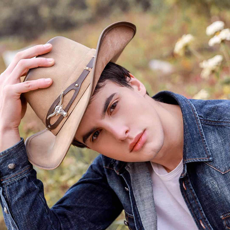 高档pu皮西部牛仔帽男 骑士帽子男女士夏天遮阳帽休闲牛仔帽